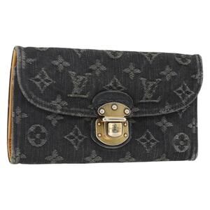 LOUIS VUITTON Denim Portefeuille Amelia Wallet Black M95512 Auth yk20055